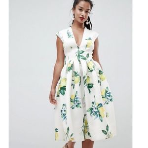 NWT ASOS Open-Back Lemon Scuba Dress